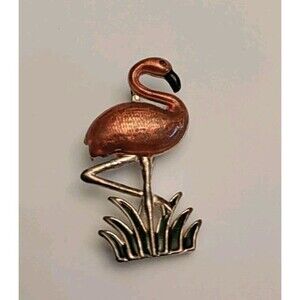 MJ Enamel Flamingo Brooch/Pendant Vintage 1.75"